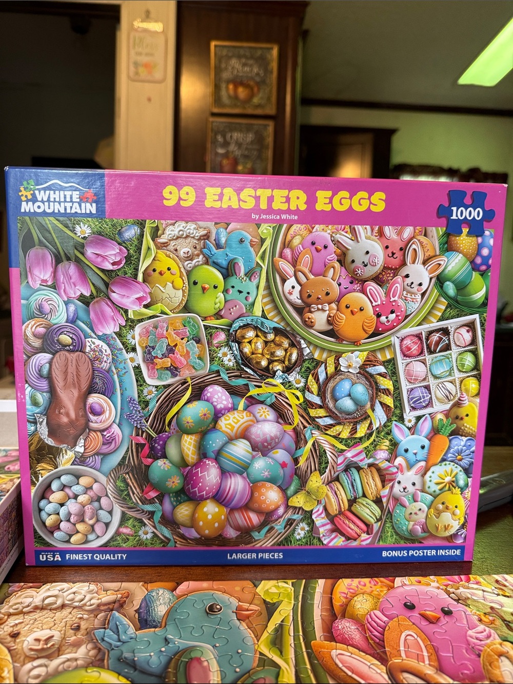 White Mountain 99 Easter Eggs Puzzle in Pink, Purple, Blue, Yellow, Green